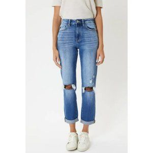 KanCan Jeans Womens Size 5 L29 High Rise Slim Straight Ripped Stretch Denim blue